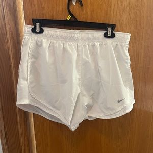 women’s Nike dry fit shorts, white, size large, have an underwear inseam